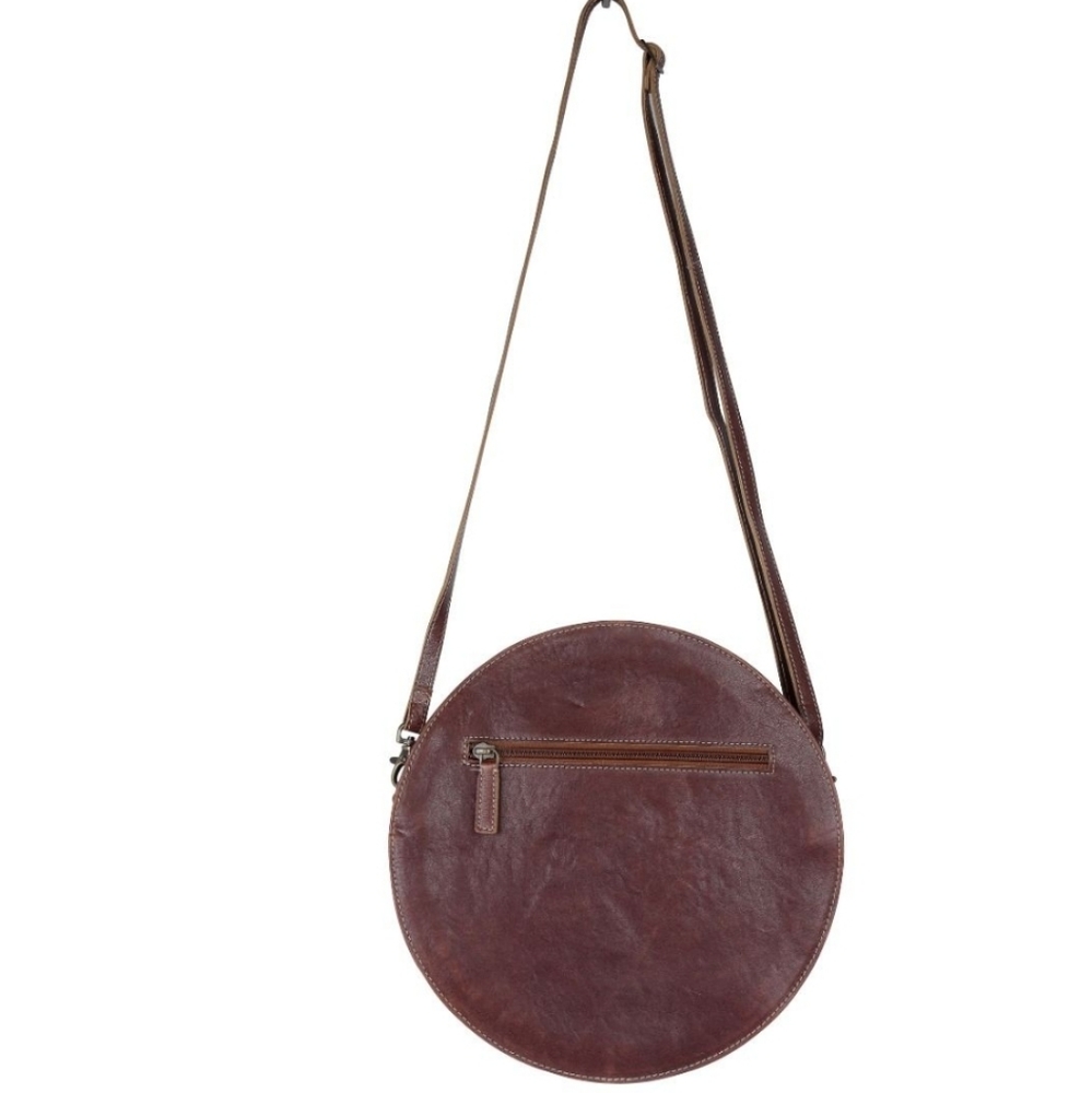 NWT Myra Bag Round Leather Hairon Cowhide Tooled Crossbody Shoulder Bag - Picture 7 of 13